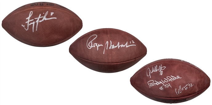 Lot of (3) Dallas Cowboys Single & Multi Signed Footballs With 8 Total Signatures Including Aikman, Staubach & Doomsday Defense (Mounted Memories & JSA)
